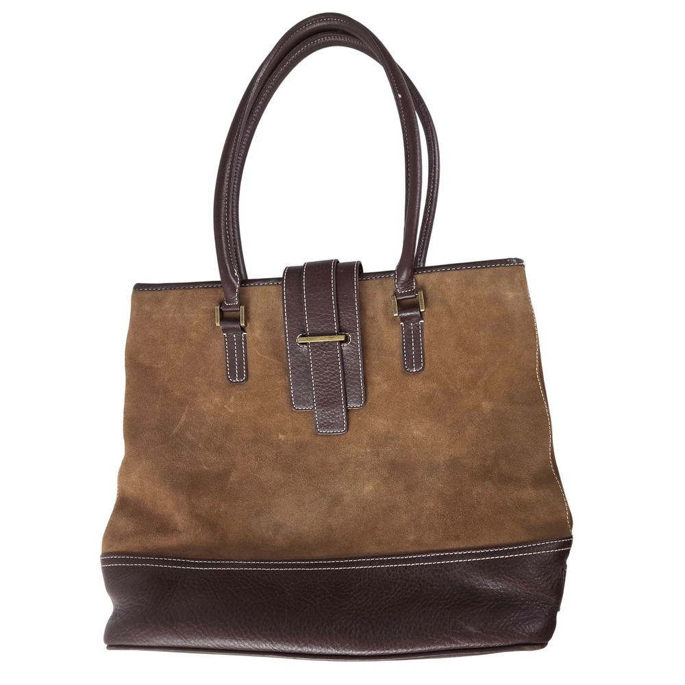 Eddie Bauer Brown Leather and Suede Tote Bag Shoulder Purse Contrast Stitching